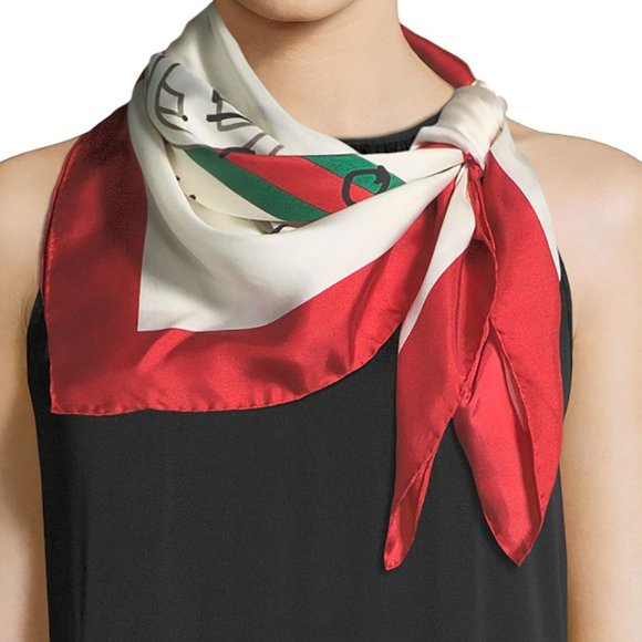 Gucci White and Red Silk Future Logo Scarf - Picture 2 of 7